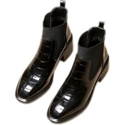 Mode Luxus Damen Chelsea Boots 2024 Leder Damen Slipper Frühling Herbst Hohe Stiefeletten Mittelhohe Absätze Damen Stiefelette Schaft Schwarz 38 schwarz