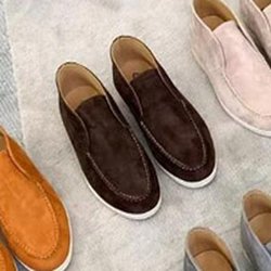 Komfort-Wildleder-Unisex-High-Top-Loafer mit runder Zehenpartie, weiße Gummisohle, lässige Flats, modische flache Pantoletten für Paare mit einem Pedal, Abendschuhe 38 kaffeebraun