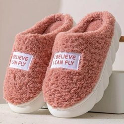 Frauen Männer Dicke Sohle Hausschuhe Indoor Hausschuhe für Frauen Winter Plattform Rutschen Warme Flauschige Hausschuhe Fell Baumwolle Schuhe Damen 36-37 rosa