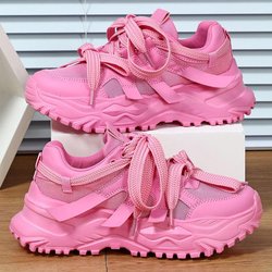 Rosa Plateau-Sneaker PaarDicke Sohle Schuhe Damen Herren Mode 2025 Luxus Klobige Schuhe Slipper Tennisschuhe Lässige Frühlings-Sneaker 39 rosa