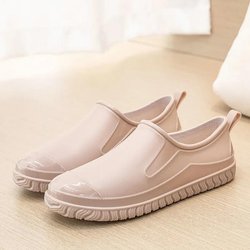 Wasserdichte Arbeitsschuhe aus Gummi für Damen, rutschfest, flacher Mund, Slip-On, flache Schuhe, verschleißfest, geprägtes Design, Frühling und Sommer 38 khaki
