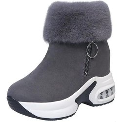Damen Stiefeletten, warme Plüsch-Winterschuhe, High Heels, Schneestiefel, Plüsch-Fleece-Schuhe 42 grau