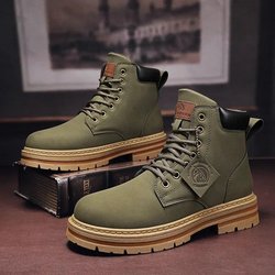 High Top Stiefel Herren Lederschuhe Mode Motorrad Knöchel Militärstiefel für Männer Herbst Winter Stiefel Mann Schuhe Schnürstiefel Botas Hombre 43 grün