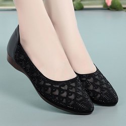 Schwarze flache Schuhe aus hohlem Netzstoff, Damensandalen, weiche Sohle, atmungsaktiv, leicht, flacher Mund, Slip-On, Pendeln, Frühling und Sommer 41 schwarz