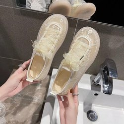 Atmungsaktive hohle Feenwind-Fischerschuhe, Gelee-Sohlen-Einzelschuhe, weibliche Sommer-Römerschuhe, Student-Flachnetzschuhe 40