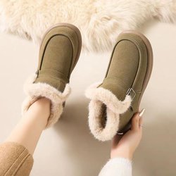 Neue verdickte Schneestiefel Warme flache und weich besohlte Damen-Baumwollschuhe 38 grün
