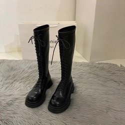 Weißstiefel mit dicker Sohle Elastische Langschaft-Ritterstiefel Frühling und Herbst Damenschuhe Damen Elegante Langstiefel 36 schwarz