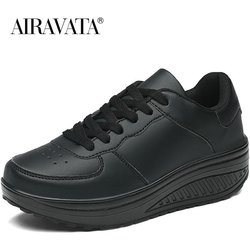 Frauen Mode Atmungsaktive Pu Shake Schuhe Casual Plattform Fitness Schuhe Jogging Walking Turnschuhe 35 schwarz