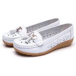 Damenschuhe, flache Schuhe, Keilabsatz, zum Hineinschlüpfen, lässige Loafer aus echtem Leder 42