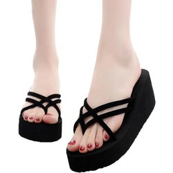 Hochhackige Hausschuhe mit dicker Sohle, Damen-Flip-Flops, Sommer, Strand, rutschfest, modisch, Oberbekleidung, Sandalen, einfacher und lässiger Stil 40