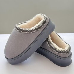 Winter Plüsch Baumwolle Hausschuhe Frauen Wohnungen Schuhe Mode Plattform Casual Hause Wildleder Pelz Warme Slingback Flip Flops 36-37 grau