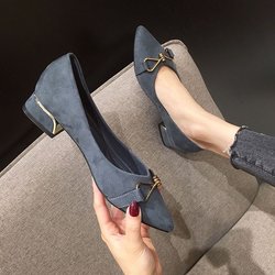 Damenschuhe mit spitzer Spitze und mittlerem Absatz, bequeme flache Schuhe mit dickem Absatz, weiche und bequeme Anti-Rutsch-Schuhe 40 blau