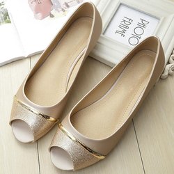 Mode Frauen Wohnungen Peep Toe Wohnungen Bequeme PU Leder Rosa Gold Weiß Schuhe Frau 43