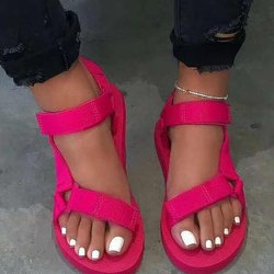Damen Flache Ferse Fischmaul Weiche Sandalen Damen Einfarbig Schnalle Weiche Sohle Atmungsaktive Hausschuhe Schuhe 37 rose rot