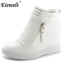 Frauen-Plateau-Keilabsatz-Stiefeletten-Frauen-Schuhe mit erhöhter Plattform-Sohle-Mädchen-Freizeitschuhen 38 weiß