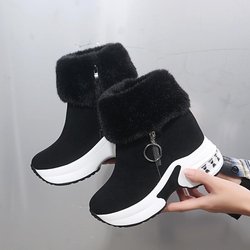 Schneestiefel Damen 2024 Winter Neu Koreanische Edition Wildleder Kurzschaft mit Plüsch und Warm Erhöhte Baumwollstiefel 41 schwarz