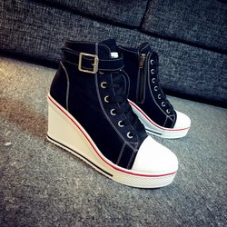 Damen Casual Sport Outdoor Büro Schuhe Plattform Freizeitschuhe Keilschuhe High Top Sneakers 39 schwarz