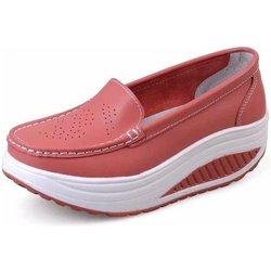 Neue Damen Plateauschuhe aus echtem Leder mit Keilabsatz, weiße Damen-Freizeitschuhe, Swing-Mutterschuhe, Größe 34-41 38