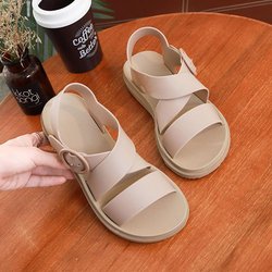 Neue Kunststoff-Sandalen für Damen, Sommer, dicker Boden, rutschfeste, wasserdichte Gummischuhe mit flachem Boden 38 beige