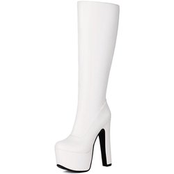 Rote Damen Kniehohe Stiefel Plateau Sexy 2025 Winterschuhe Luxus Sehr High Heels Lange Fetisch Party Stiefel Damen Große Größe 45 45 weiß