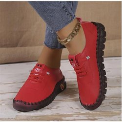Einfarbige Freizeit-Sneaker für Damen, rutschfeste, atmungsaktive, weiche Low-Top-Sneaker zum Schnüren, vielseitige, bequeme Alltagsschuhe 39 rot