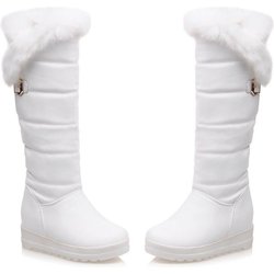 J/Winter Neue Schneestiefel mit erhöhtem Keilabsatz und langen, plüschigen, warmen Stiefeln aus massivem Kaninchenfell 40 weiß