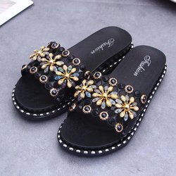 Damen Hausschuhe in Übergröße, vielseitig, flach, für den Sommer, einfarbig, mit Blumenmuster, weich 36 schwarz
