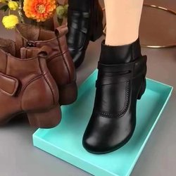 Damenstiefel im neuen britischen Stil, Retro-Mode, einfarbig, High Heel-Stiefel, Reißverschluss, Stiefeletten, rund, Botas Mujer 39 schwarz