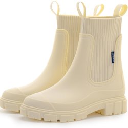 Damen Chelsea Regenstiefel - Rutschfeste Dicke Sohle, Runde Zehenpartie, Obermaterial & Sohle aus PVC, Bequemes Textilfutter & Innensohle, Vielseitiges Outdoor-Schuhwerk 40