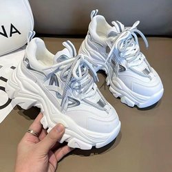 Kreuz Schnürung Papas Schuhe weiblichen Frühling Netz rot Match Farbe Plateauschuhe Erhöhung Sport Freizeitschuhe für Frauen 40 weiß