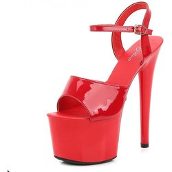 Sexy 17 cm hohe Sandalen aus Lackleder mit Plateau-Stiletto-Schuhen für Damen, bunte Plateau-Partyschuhe 39 rot