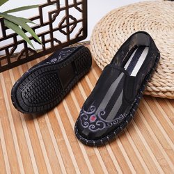 Stickerei Blume Alte Peking Stoff Schuhe Männer Chinesischen Ethnischen Geist Kerl Sozialen Mann Flut Casual Leinwand Bohnen Schuhe 45 schwarz/navy blau