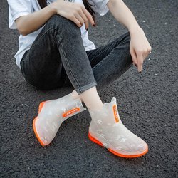 Damen Regenschuhe rutschfeste Mädchen Gummischuhe Transparente kurze Stiefel 39 orange