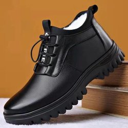 Herren Winter High-Top Lederschuhe: Warme Schneestiefel aus dickem Samt und Baumwolle für Menschen mittleren Alters und Senioren 44 schwarz