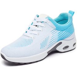 Leichte Mesh Schnür-Sneaker, Modische Air Cushion Lauf-Sportschuhe, Damenschuhe 41 hellblaue