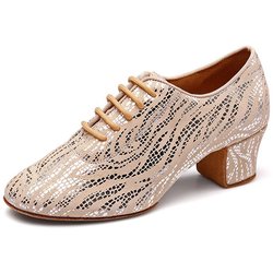 Moderne Jazz-Tanzschuhe aus Wildleder für Damen und Mädchen, glänzende Tanzschuhe für Lehrer, Übungstanzschuhe, rutschfest, mittlerer Absatz, 5 cm 39 beige