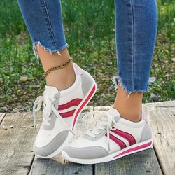 Lässige weiße Damen-Sneaker mit blauen Akzenten – Atmungsaktive und bequeme Laufschuhe zum Schnüren, Low-Top-Fitness- und Reiseschuhe, weiche Gummisohle 43