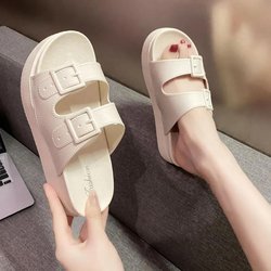 Hochhackige Hausschuhe für Damen, dicke Sohle, Schwammschuhe, für den Innenbereich, rutschfeste Hausschuhe mit weicher Sohle, Sommer-Outwear, modisch, einfach, lässig, leicht, bequem 40 apricot