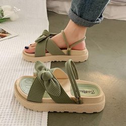 Dame Sommer Hausschuhe Dicke Plattform Flache Sandalen mit Schmetterling-Knoten Sommer Flip Flops Sandalen Frauen 40 grün