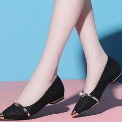 Damen Spitz zulaufende, mattierte Schuhe Laides Niedriger Absatz Spitze Zehenpartie Bequeme, atmungsaktive Peas-Schuhe 40 schwarz