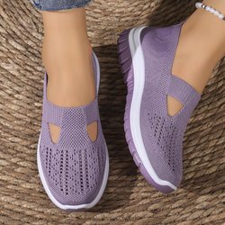 Damenschuhe Slipper Flache Schuhe Atmungsaktive Strickschuhe Lässige Schuhe Bequeme Schuhe für den Frühling 38 violett