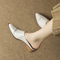 Sommer Chunky Frauen Hausschuhe Mid Heels Fad Mules Schuhe Spitz Zehen Rutschen Slingback Casual Sandalen Frauen 40 beige