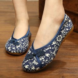 Retro Ethnischen Stil Frauen Tuch Schuhe Weichen Boden Anti Slip Atmungsaktive Casual Print Taste Mit Flachem Boden Arbeitsschuhe Frühling Sommer 40 navy blau