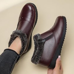 Winter Baumwollschuhe für Damen, Mama-Schuhe, Fleece-warme Baumwoll-Stiefeletten, Rutschfeste Lederschuhe und Schneestiefel 40 wein rot