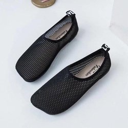 Sommer-Mesh-atmungsaktive Slip-on-flache Damen-Einzelschuhe, bequeme, lässige All-Match-Mesh-Schuhe 36 schwarz