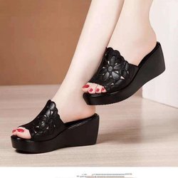 Schuhe für Damen, Sommer-Sandalen mit schrägem Absatz, dicker Boden, hoher Absatz, wasserdichte Plattform, modische Sandalen mit schrägem Absatz 40 schwarz