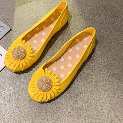 Große Damen-Regenschuhe, einfarbig, rutschfest, wasserdicht, Sonnenblumen-Wasserschuhe, flacher Mund, Slip-on-Einzel-Regenschuhe 36 gelb