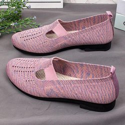 Sommer-Stoffschuhe für Damen, hohl, atmungsaktiv, Ein-Fuß-Pedal-Schuhe, weiche Sohle, rutschfest, flacher Boden, Freizeitschuhe für mittleres und hohes Alter 41 rosa