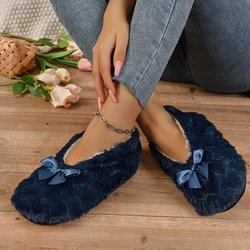 Gemütliche, atmungsaktive, warme Hausschuhe für den Innenbereich, flauschiges Kunstfell, weiche Sohle, Barfußgefühl, rutschfeste, mit Plüsch gefütterte Bodenschuhe 38-40 navy blau