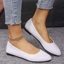 Pailletten Flache Mund Flache Spitze Einzelne Schuhe Weiche Sohle Bequeme Flats Scoop Schuhe 42 weiß